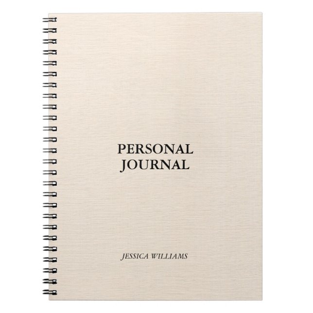 Beige linen texture simple black typography notebook (Front)