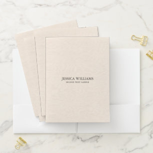 Beige linen texture simple black typography pocket folder