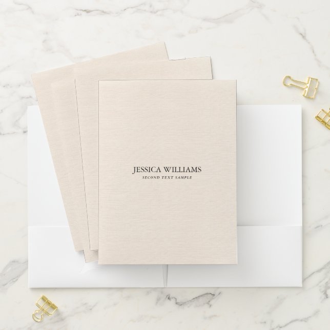 Beige linen texture simple black typography pocket folder (In Situ)