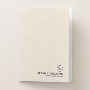 Beige linen texture simple black typography pocket folder