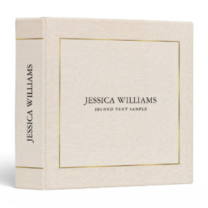 Beige linen texture simple gold frame 3 ring binder