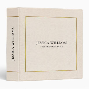 Beige linen texture simple gold frame 3 ring binder