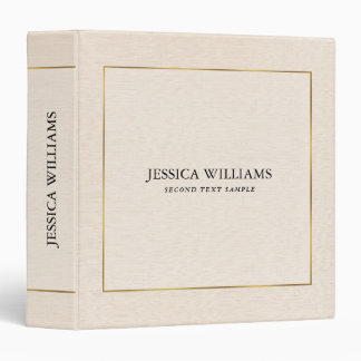 Beige linen texture simple gold frame 3 ring binder