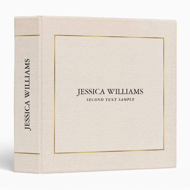 Beige linen texture simple gold frame 3 ring binder (Front/Spine)