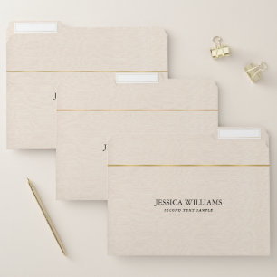 Beige linen texture simple gold frame file folder