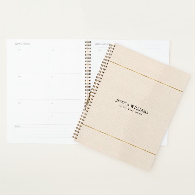 Beige linen texture simple gold frame planner (Display)