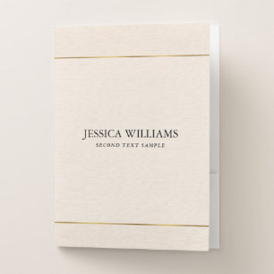 Beige linen texture simple gold frame pocket folder