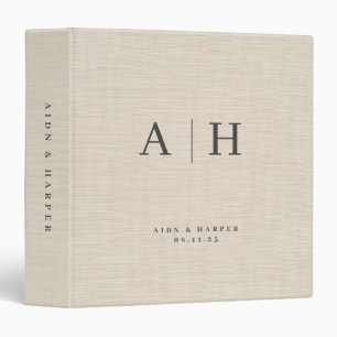 Beige Linen Texture Wedding Note Custom Monogram 3 Ring Binder