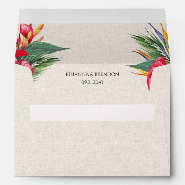 Beige Linen tropical theme flowers bouquet Envelope (Back (Bottom))