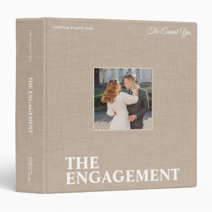 Beige Linen Wedding Engagement Custom Photo Album 3 Ring Binder