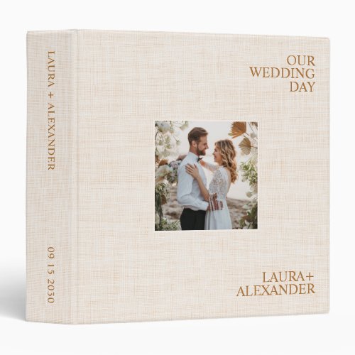 Beige Linen Wedding Photo Album Personalized Photo 3 Ring Binder