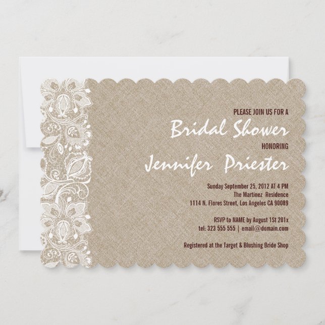 Beige Linen & White Floral Lace Invitation 2 (Front)
