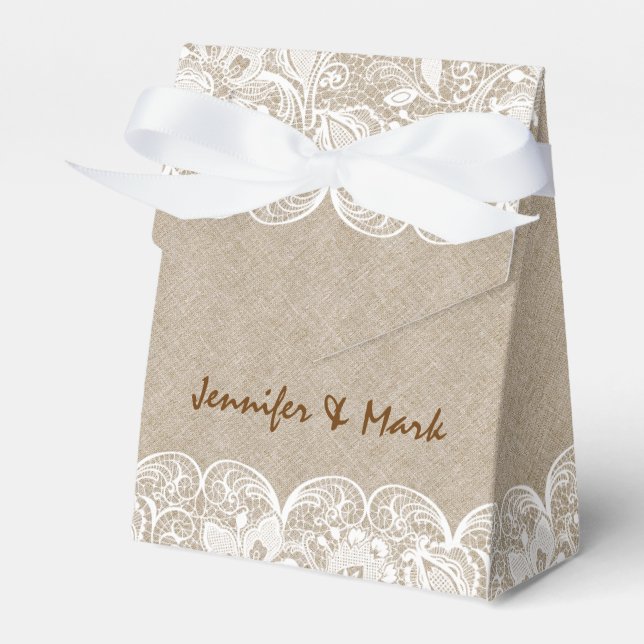 Beige Linen & White Lace Bridal Gift Box (Front Side)
