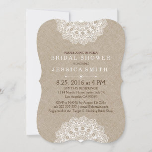 Beige Linen White Lace Bridal Shower Invite