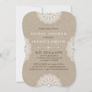 Beige Linen White Lace Bridal Shower Invite