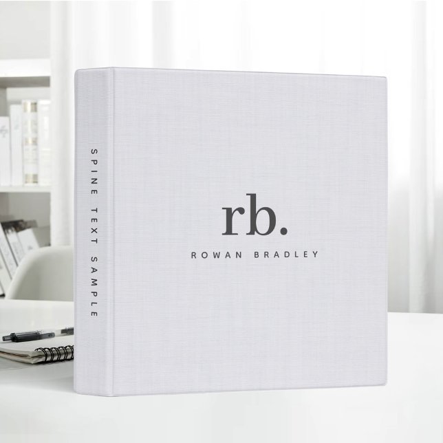 Beige Linen White Texture Simple Elegant Monogram 3 Ring Binder (Creator Uploaded)