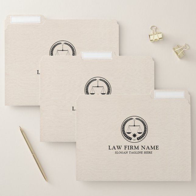 Beige Linen With Black Law Logo and Typography File Folder (Set)
