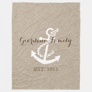 Beige Linen With Rustic White Wedding Anchor 2 Fleece Blanket