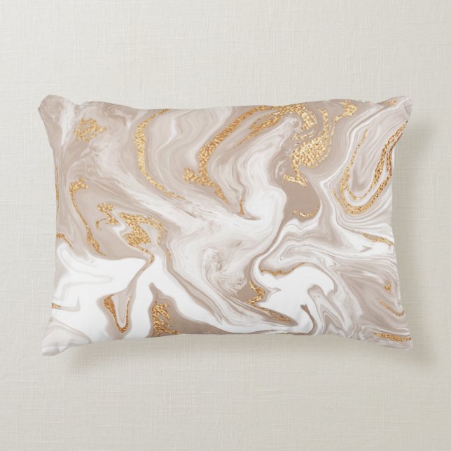 Beige liquid marble, gold line art. accent pillow (Front)