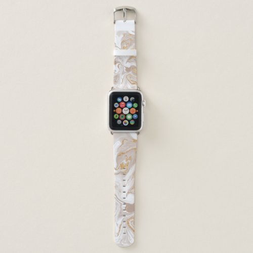 Beige liquid marble gold line art apple watch band