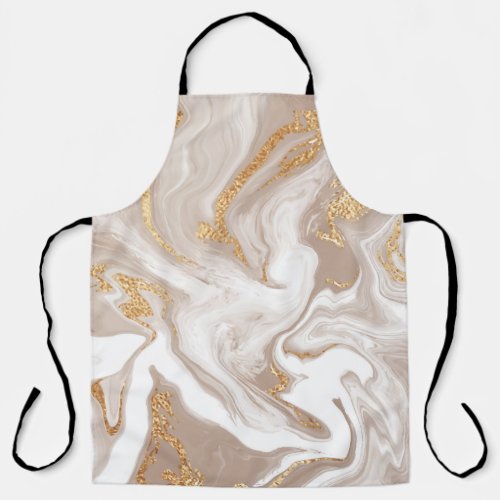 Beige liquid marble gold line art apron