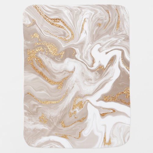 Beige liquid marble gold line art baby blanket
