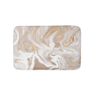 Beige liquid marble, gold line art. bath mat