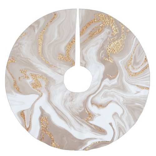 Beige liquid marble gold line art brushed polyester tree skirt