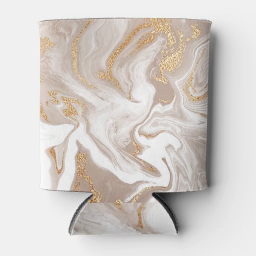 Beige liquid marble gold line art can cooler