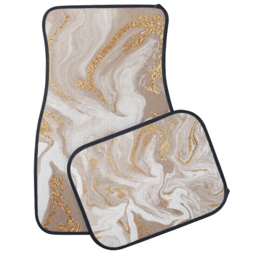 Beige liquid marble gold line art car floor mat
