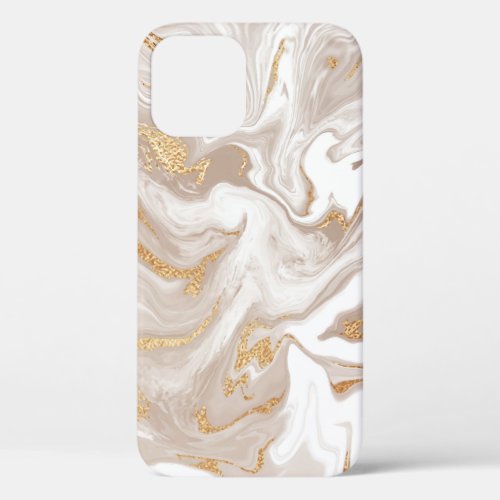Beige liquid marble gold line art iPhone 12 case