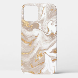 Beige liquid marble, gold line art. iPhone 12 case