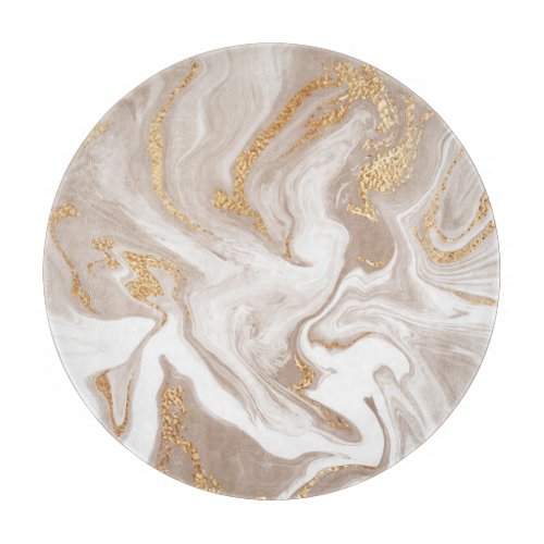 Beige liquid marble gold line art cutting board
