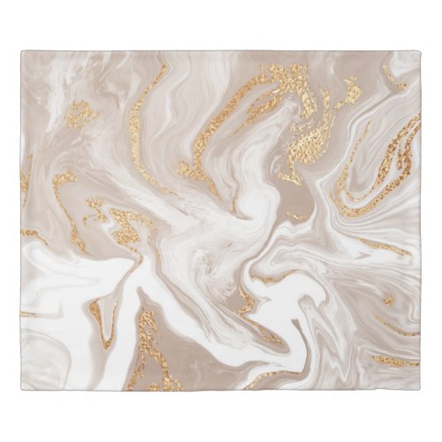 Beige liquid marble gold line art duvet cover