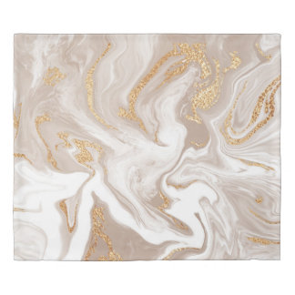 Beige liquid marble, gold line art. duvet cover