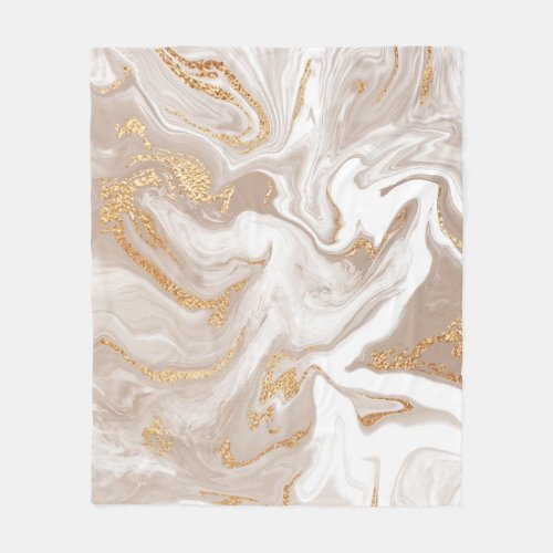 Beige liquid marble gold line art fleece blanket
