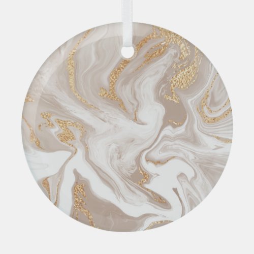 Beige liquid marble gold line art glass ornament