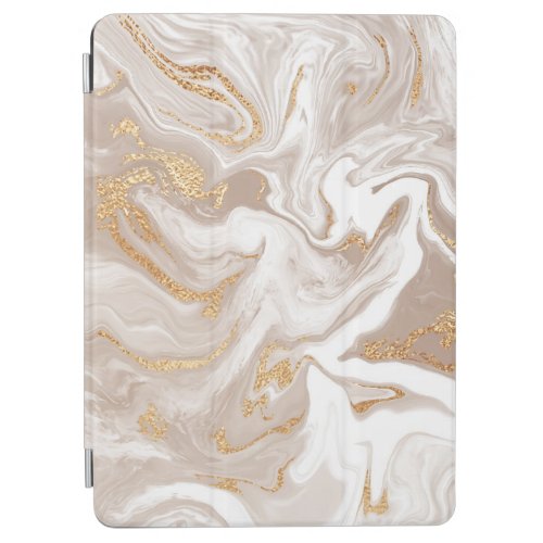 Beige liquid marble gold line art iPad air cover