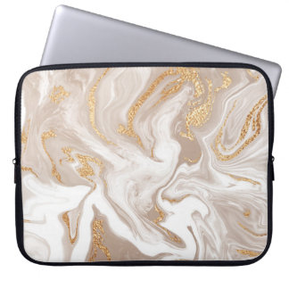 Beige liquid marble, gold line art. laptop sleeve