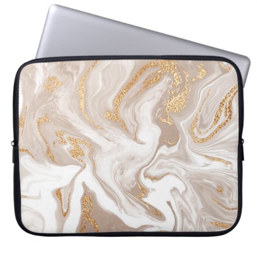 Beige liquid marble gold line art laptop sleeve