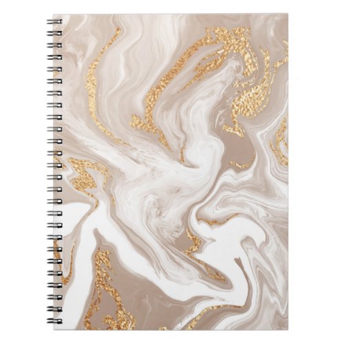 Beige liquid marble gold line art notebook