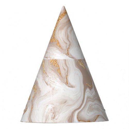 Beige liquid marble gold line art party hat