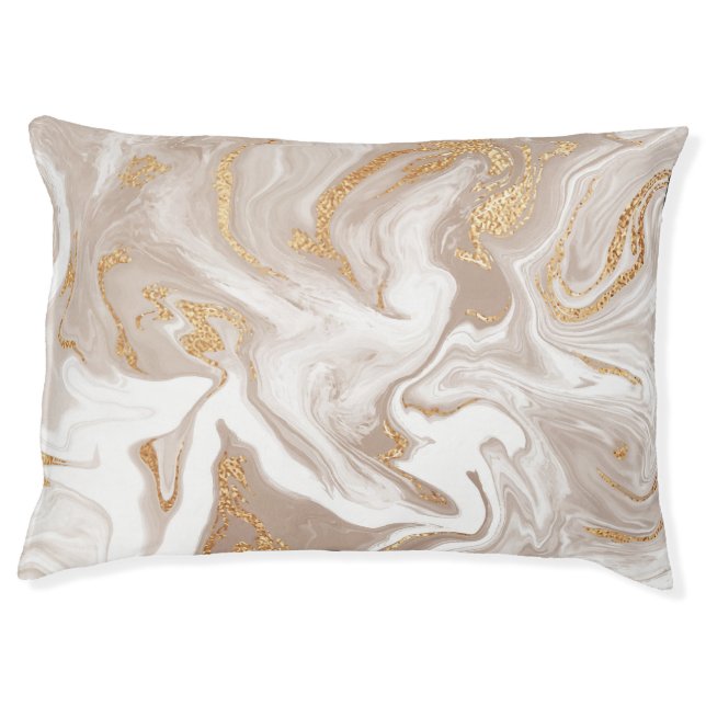 Beige liquid marble, gold line art. pet bed (Front)
