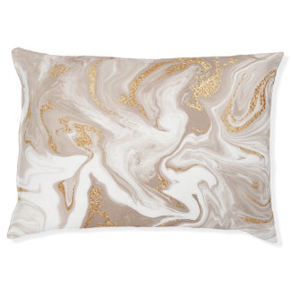 Beige liquid marble, gold line art. pet bed