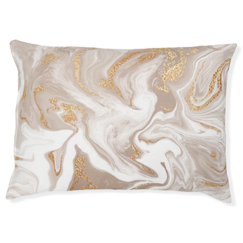 Beige liquid marble gold line art pet bed