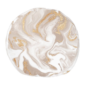 Beige liquid marble, gold line art. pouf