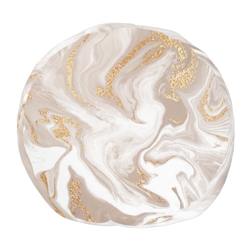 Beige liquid marble gold line art pouf