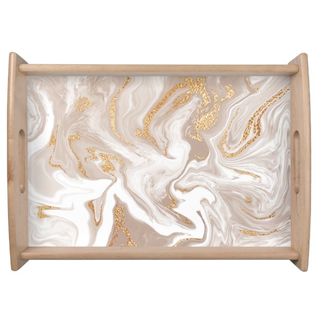 Beige liquid marble, gold line art. serving tray (Front)