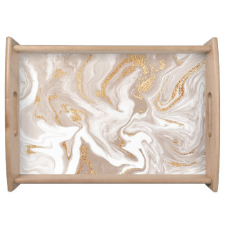Beige liquid marble, gold line art. serving tray