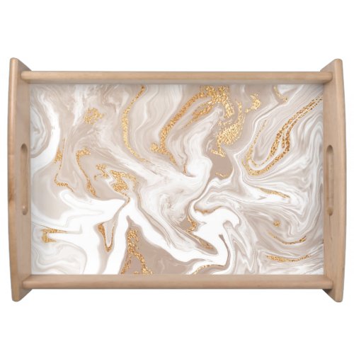 Beige liquid marble gold line art serving tray